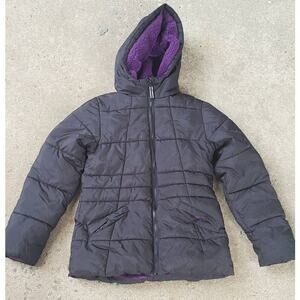 Wonder Nation hooded puffer jacket black purple large